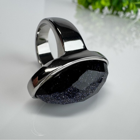 COCKTAIL Faceted Goldstone Ring Size 6 Stainless Steel Purple Gem Oversized Y2K - Picture 16 of 16